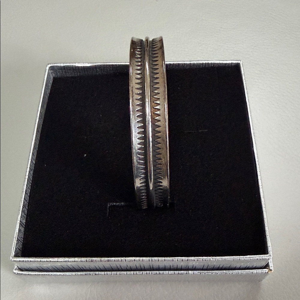 Minimalist Tooth Sterling Silver Cuff Bangle Bracelet - Picture 4 of 8